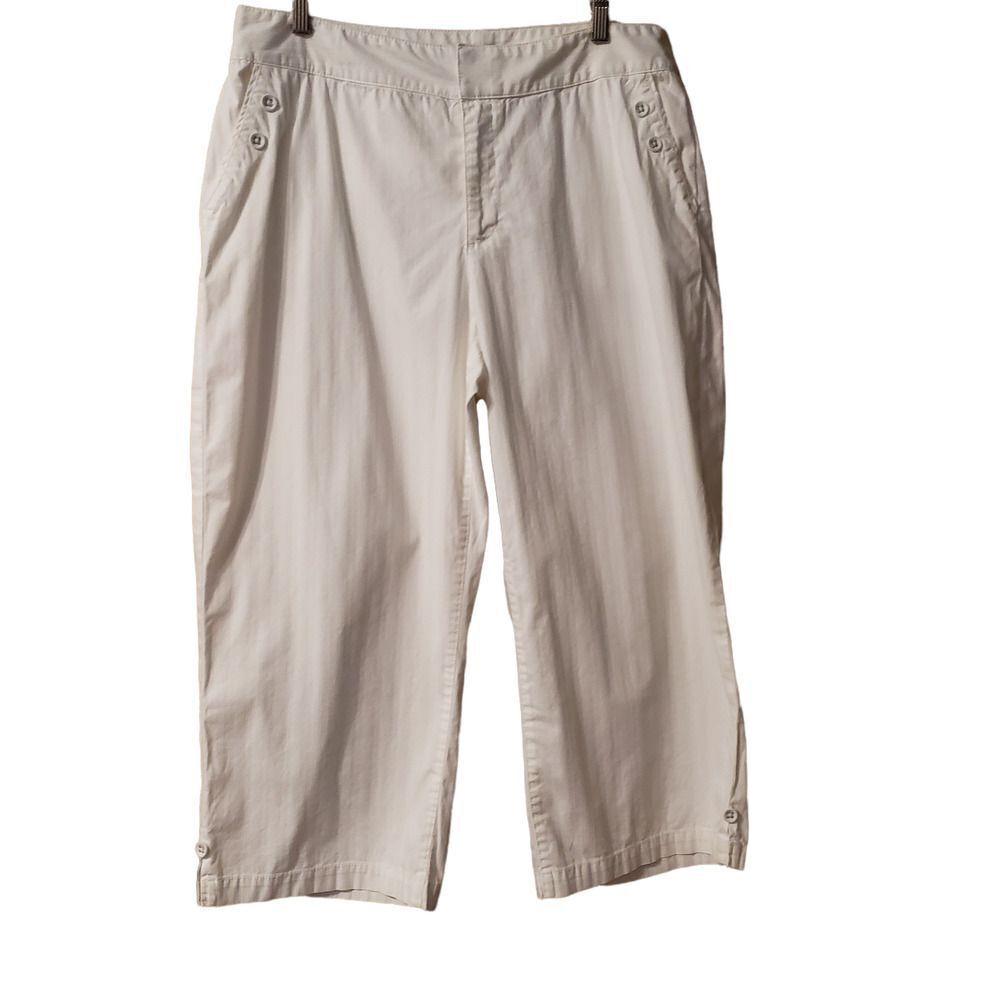 Coldwater Creek Ankle Pants Women's Size 14 White Pockets Relaxed Fit